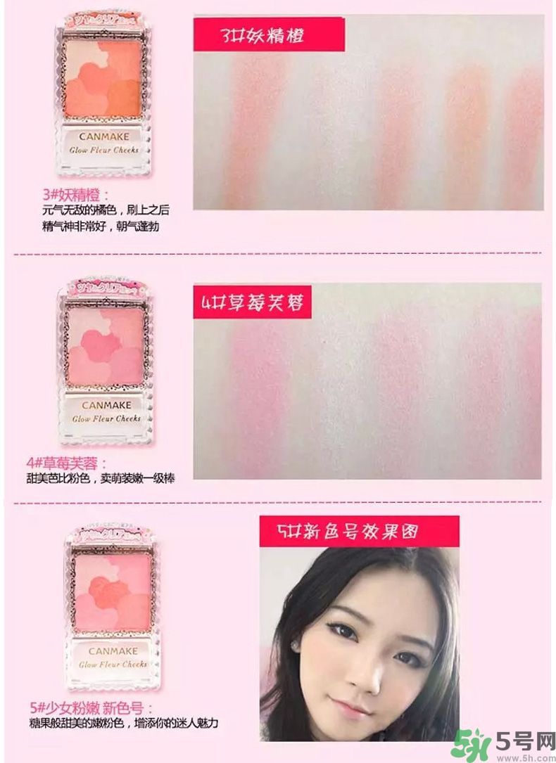 canmake花瓣腮紅色號對比圖？canmake五色花瓣腮紅試色